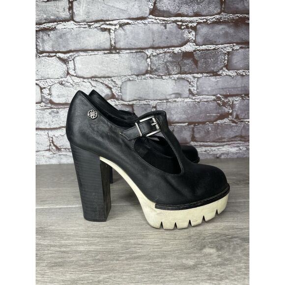 CUPLE Black Leather Platform Mary Jane Strap White Heels Women Sz 36EU/6M US - Picture 3 of 16